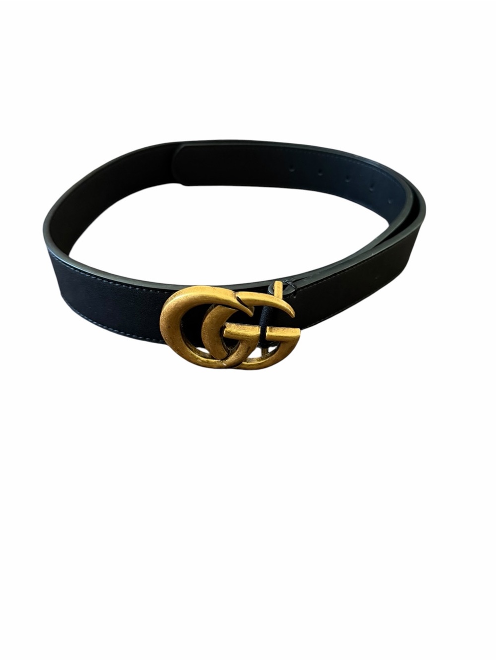 Gucci Black Leather GG Buckle Belt Gold Size 100/40